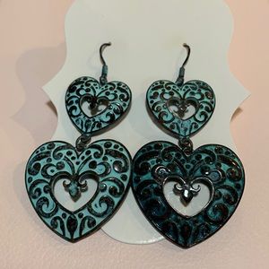 Double hearts drop earrings